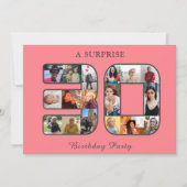 30歳の誕生日パーティーフォトコラージュ赤面ピンクグレー 招待状 (正面)