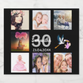 30歳の誕生日パーティーフォトコラージュ黒 スパークリングワインラベル (シングルラベル)