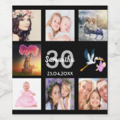 30歳の誕生日パーティーフォトコラージュ黒 ワインラベル (シングルラベル)