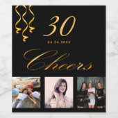 30歳の誕生日パーティーフォトブラック金ゴールド応援スクリプト ワインラベル (シングルラベル)