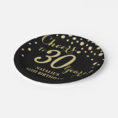 30歳の誕生日パーティーブラックと金ゴールドダイヤ ペーパープレート (アングル)