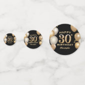 30歳の誕生日パーティーブラックと金ゴールドバルーン コンフェッティ (正面)
