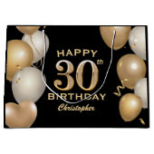 30歳の誕生日パーティーブラックと金ゴールドバルーン ラージペーパーバッグ (正面)