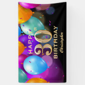 30歳の誕生日パーティーブラックと金ゴールドバルーン 横断幕 (縦)