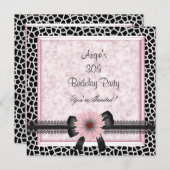 30歳の誕生日パーティーブラックギラフェピンクフローラボウ 招待状 (正面/裏面)