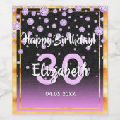 30歳の誕生日パーティーブラックパープルグリッターダイヤモンド ワインラベル