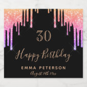 30歳の誕生日パーティーブラックピンクドリップ スパークリングワインラベル (シングルラベル)