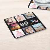 30歳の誕生日パーティーブラックフォトコラージュ名 スクエアペーパーコースター (アングル)