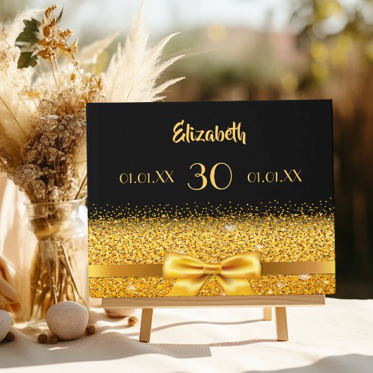 30歳の誕生日パーティーブラック金ゴールドボウエレガント ゲストブック