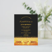 30歳の誕生日パーティーブラック金ゴールドボウ招待状 ポストカード (スタンド正面)