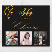 30歳の誕生日パーティーブラック金ゴールド応援写真 スパークリングワインラベル (シングルラベル)
