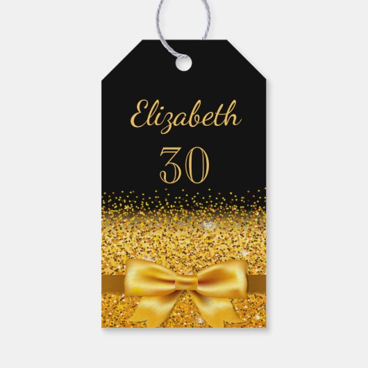 30歳の誕生日パーティーブラック金ゴールド感謝していボウユー ギフトタグ (裏面)