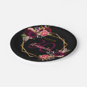 30歳の誕生日パーティーブラック金ゴールドgeoフローラブルゴーニュ ペーパープレート (アングル)