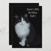 30歳の誕生日パーティーブラック&ホワイトキャット 招待状 (正面/裏面)