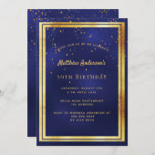 30歳の誕生日パーティーブルー金ゴールド紙吹雪散布機 招待状 (正面/裏面)