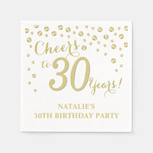 30歳の誕生日パーティーホワイトと金ゴールドダイヤモンド スタンダードカクテルナプキン