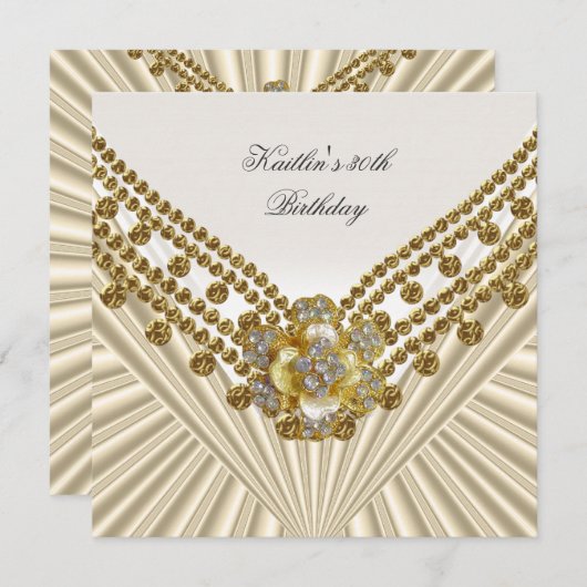 30歳の誕生日パーティーホワイトクリームダイヤモンド 招待状 (正面/裏面)