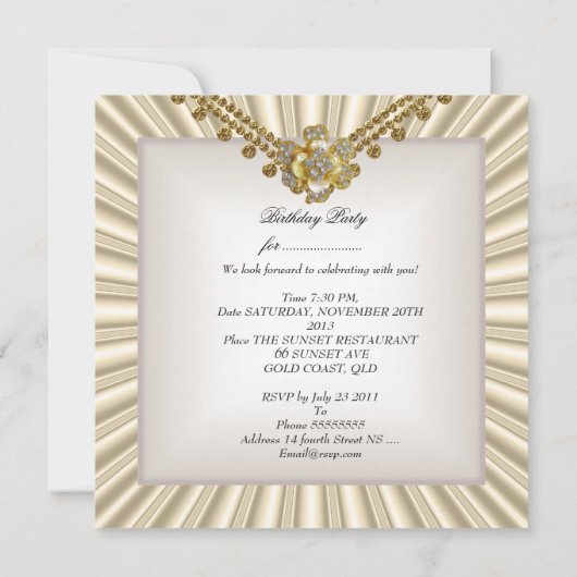 30歳の誕生日パーティーホワイトクリームダイヤモンド 招待状 (裏面)