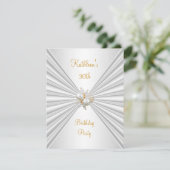 30歳の誕生日パーティーホワイトシルクパールジュエル 招待状 (スタンド正面)