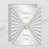 30歳の誕生日パーティーホワイトシルクパールジュエル 招待状 (正面/裏面)