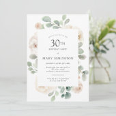 30歳の誕生日パーティーホワイトローズフローラ 招待状 (スタンド正面)
