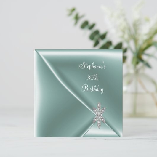 30歳の誕生日パーティーミントエレガントグリーンジュエル 招待状 (スタンド正面)