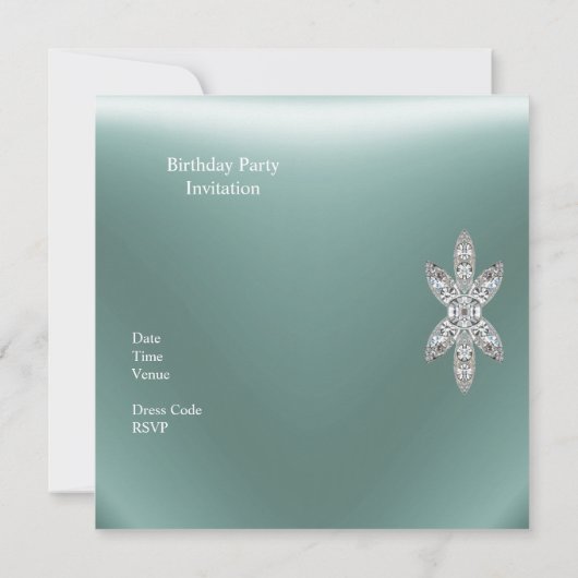 30歳の誕生日パーティーミントエレガントグリーンジュエル 招待状 (裏面)