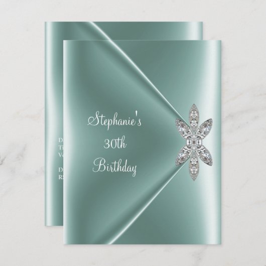 30歳の誕生日パーティーミントエレガントグリーンジュエル 招待状 (正面/裏面)