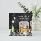 30歳の誕生日パーティーメンズドリンクブラックシルバー男性 招待状 (スタンド正面)