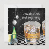 30歳の誕生日パーティーメンズドリンクブラックシルバー男性 招待状 (正面)
