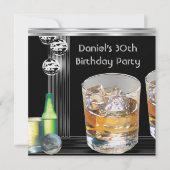 30歳の誕生日パーティーメンズドリンクブラックシルバー 招待状 (正面)