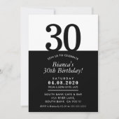 30歳の誕生日パーティーモダン招待状ミニマル黒 招待状 (正面)
