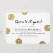 30歳の誕生日パーティーモダン金ゴールドグリッター水玉模様 招待状 (正面/裏面)