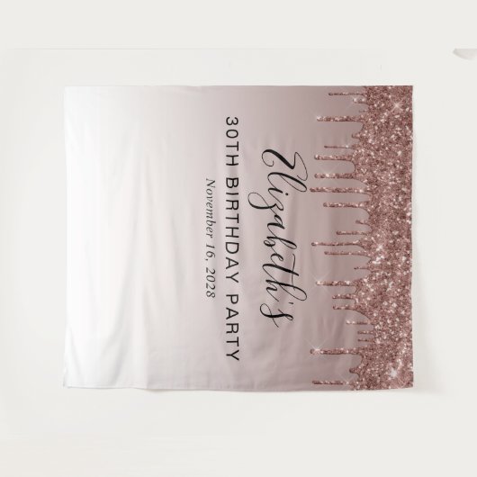 30歳の誕生日パーティーローズゴールドグリッターバックドロップ タペストリー (正面(横))