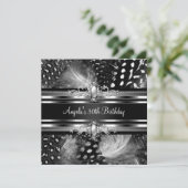30歳の誕生日パーティーワイルドフェザーズシルバーブラック 招待状 (スタンド正面)