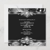 30歳の誕生日パーティーワイルドフェザーズシルバーブラック 招待状 (裏面)