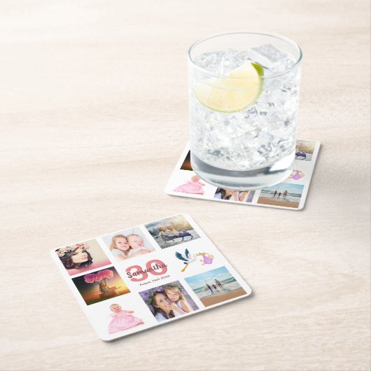30歳の誕生日パーティー写真コラージュ名 スクエアペーパーコースター (インサイチュ)