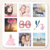 30歳の誕生日パーティー写真コラージュ名 スクエアペーパーコースター (正面)