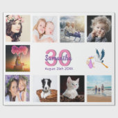 30歳の誕生日パーティー写真コラージュ女性ホワイト ラッピングペーパー (フラット)