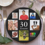 30歳の誕生日パーティー写真コラージュ男ブラック ペーパープレート<br><div class="desc">男、男のための30の誕生日パーティーのための紙プレート祝、あなたの写真の8のコラージュで彼の人生。テンプレート30歳と日付。誕生日又はパーティー日白色の文字。黒の背景。</div>