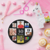 30歳の誕生日パーティー写真コラージュ男ブラック ペーパープレート (パーティー)