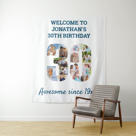 30歳の誕生日パーティー写真コラージュ背景 タペストリー (インサイチュ)