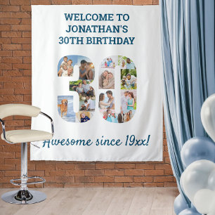 30歳の誕生日パーティー写真コラージュ背景 タペストリー