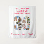 30歳の誕生日パーティー写真コラージュ背景 ピンク タペストリー (正面)