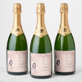 30歳の誕生日パーティー写真バラ金ゴールドグリッターピンク スパークリングワインラベル (ボトル)