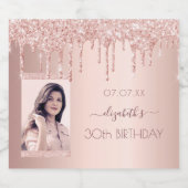 30歳の誕生日パーティー写真バラ金ゴールドグリッターピンク スパークリングワインラベル (シングルラベル)