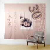 30歳の誕生日パーティー写真バラ金ゴールドグリッターピンク タペストリー (インサイチュ(横))