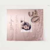 30歳の誕生日パーティー写真バラ金ゴールドグリッターピンク タペストリー (正面(横))