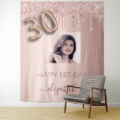 30歳の誕生日パーティー写真バラ金ゴールドグリッターピンク タペストリー (インサイチュ)