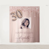 30歳の誕生日パーティー写真バラ金ゴールドグリッターピンク タペストリー (正面)